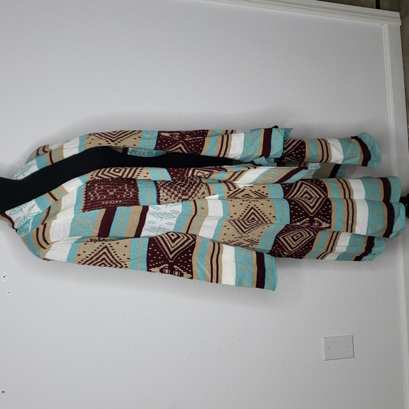 Love Women Cotton Blend Knit Southwestern Asymmetric Long Line Cardigan Size M/L - Picture 6 of 14